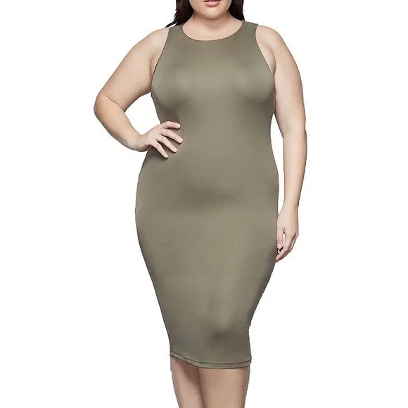 Good American | Dresses | Good American Green Ribbed Sleeveless Bodycon  Knee Length Dress | Poshmark